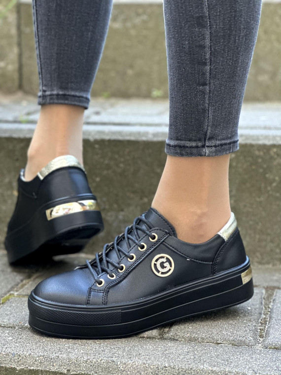 Czarne trampki damskie skórzane