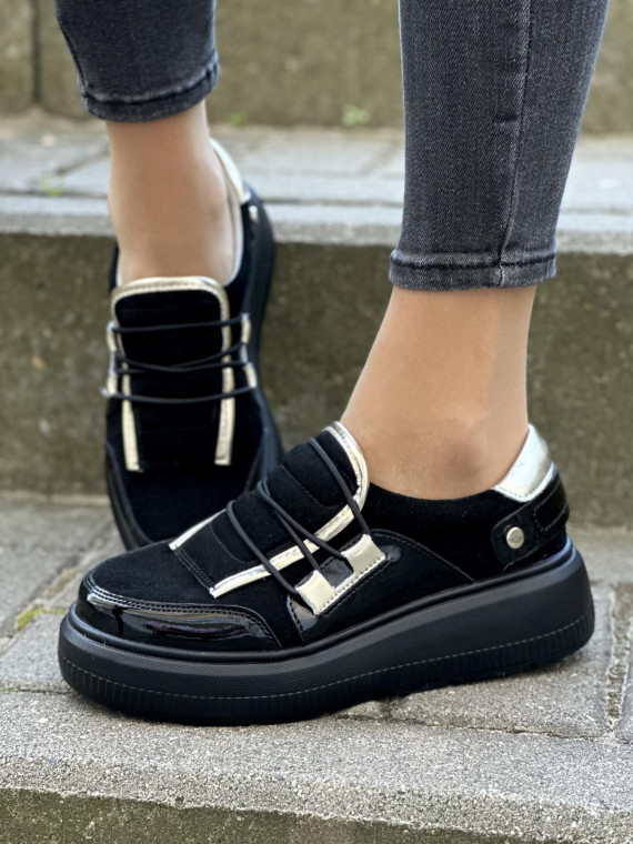 Czarne sneakersy damskie skórzane