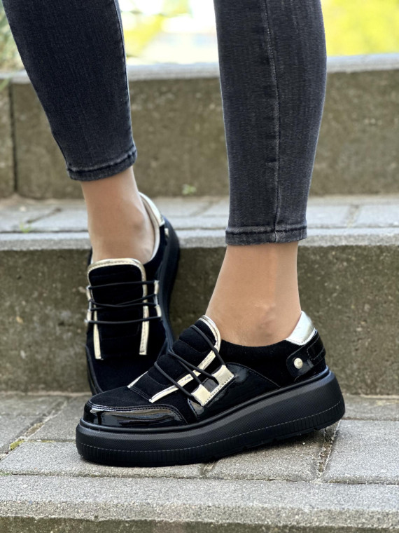 Czarne sneakersy damskie skórzane