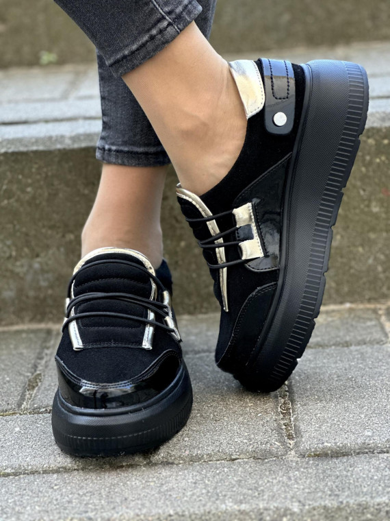 Czarne sneakersy damskie skórzane