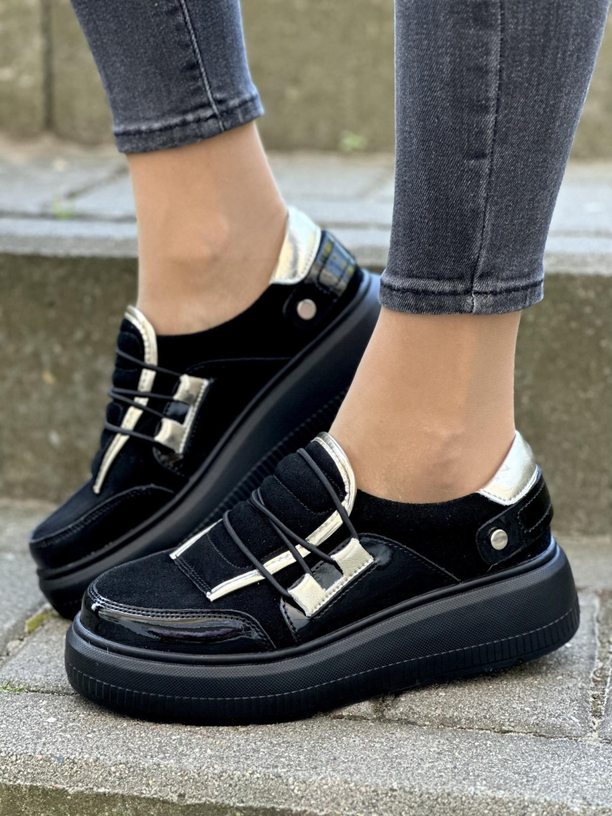 Czarne sneakersy damskie skórzane