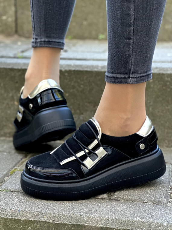 Czarne sneakersy damskie skórzane