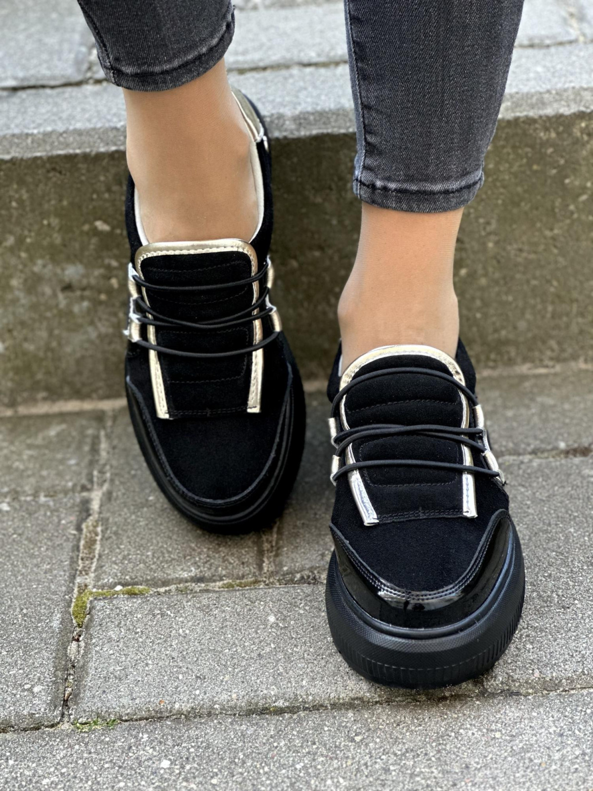 Czarne sneakersy damskie skórzane