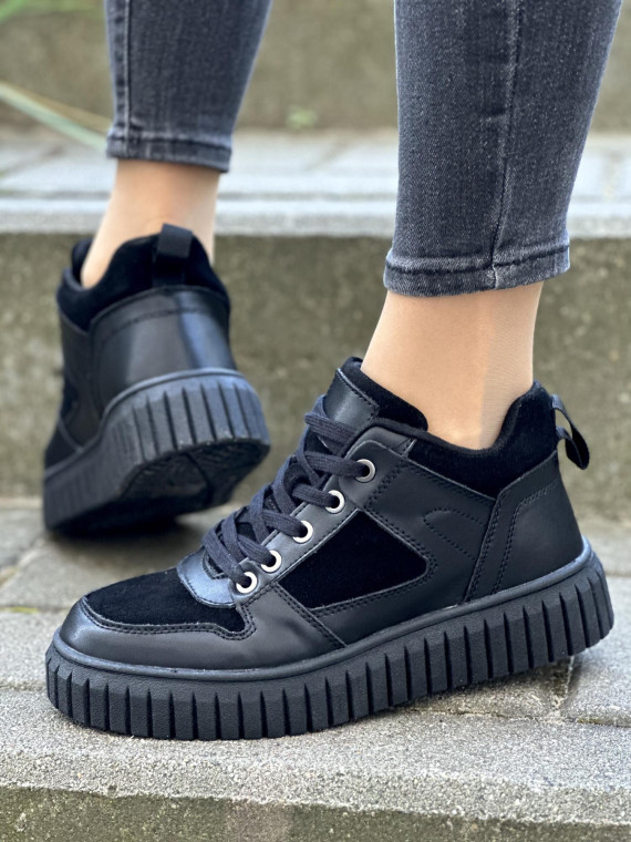 Czarne sneakersy damskie skórzane