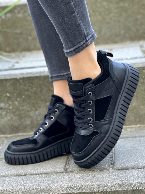 Czarne sneakersy damskie skórzane