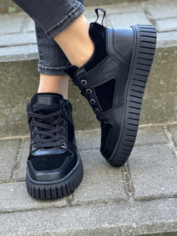 Czarne sneakersy damskie skórzane