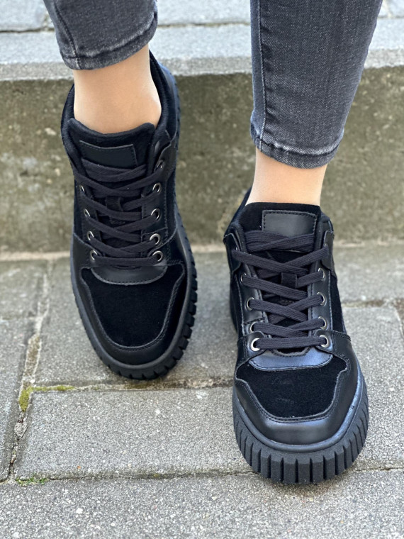 Czarne sneakersy damskie skórzane
