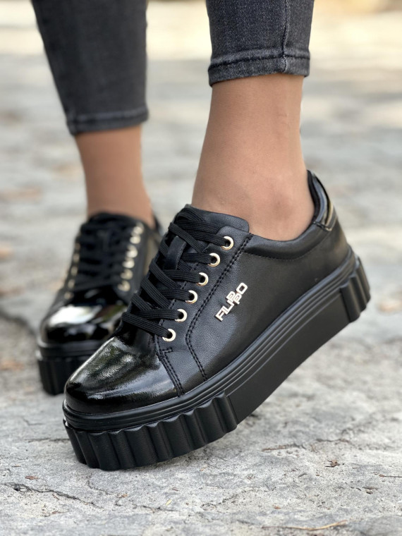 Czarne trampki ze skóry naturalnej