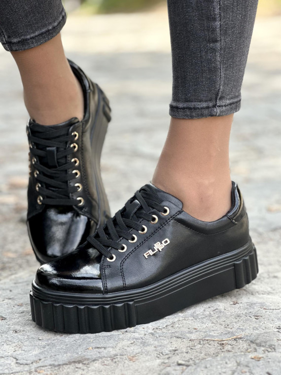 Czarne trampki ze skóry naturalnej