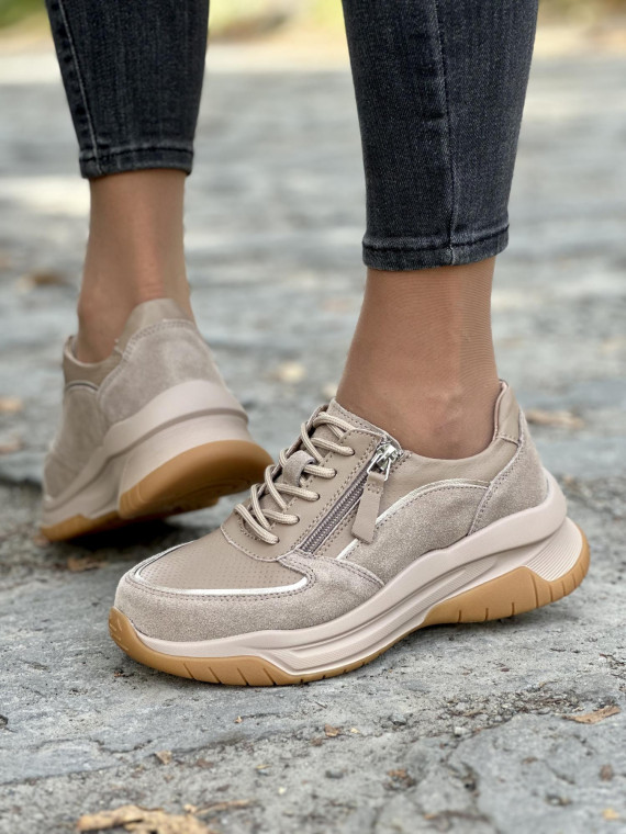 Beżowe sneakersy ze skóry naturalnej