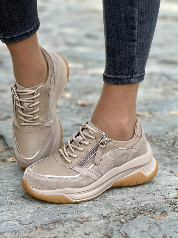 Beżowe sneakersy ze skóry naturalnej