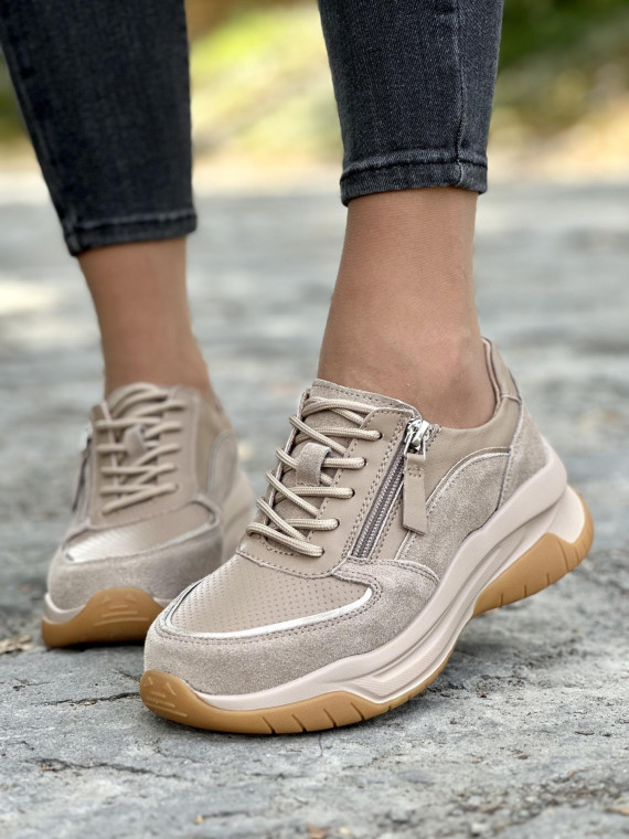 Beżowe sneakersy ze skóry naturalnej