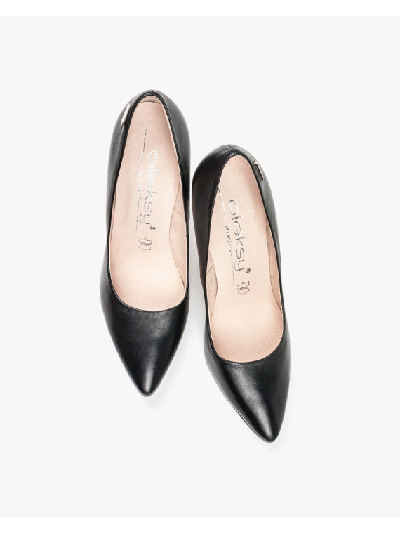 Czarne czółenka damskie skórzane