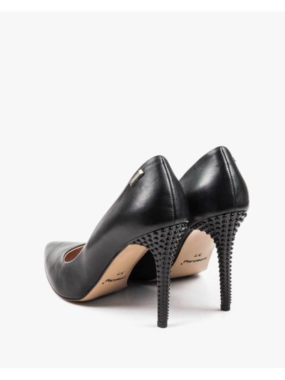 Czarne czółenka damskie skórzane