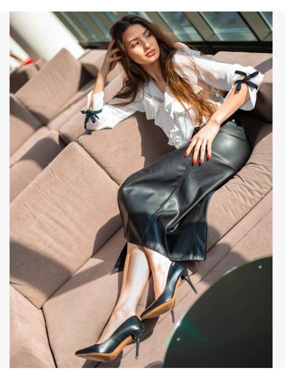 Czarne czółenka damskie skórzane