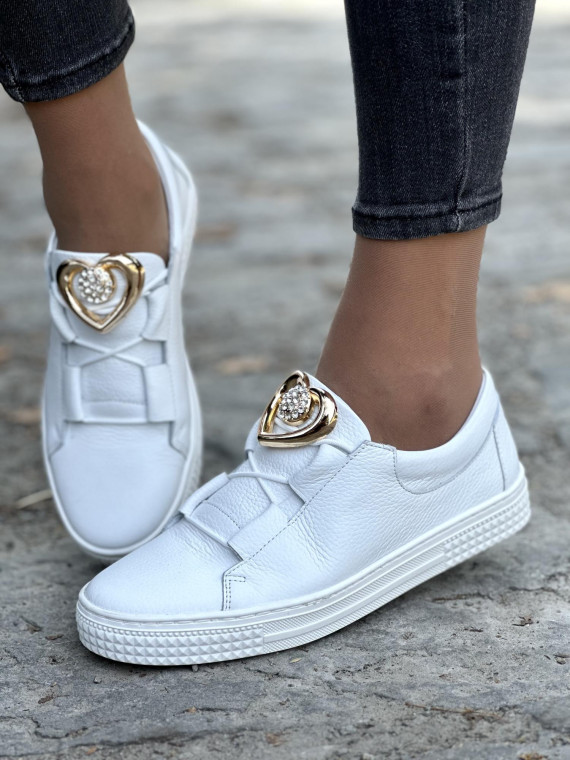 Białe trampki OLEKSY ze skóry naturalnej Polskiej produkcji