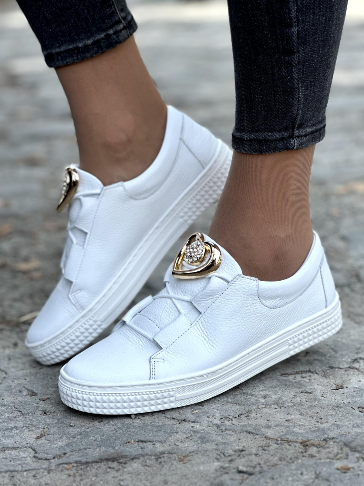 Białe trampki OLEKSY ze skóry naturalnej Polskiej produkcji