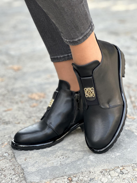 Eleganckie czarne botki ze skóry naturalnej