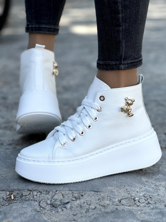 Białe sneakersy damskie OLEKSY ze skóry naturalnej polskiej produkcji