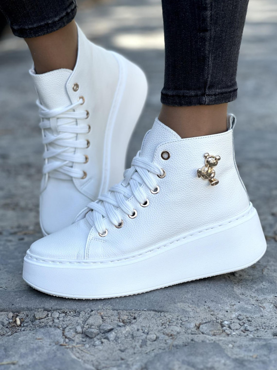 Białe sneakersy damskie OLEKSY ze skóry naturalnej polskiej produkcji