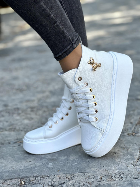 Białe sneakersy damskie OLEKSY ze skóry naturalnej polskiej produkcji