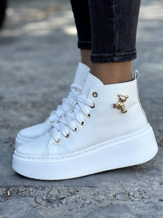 Białe sneakersy damskie OLEKSY ze skóry naturalnej polskiej produkcji