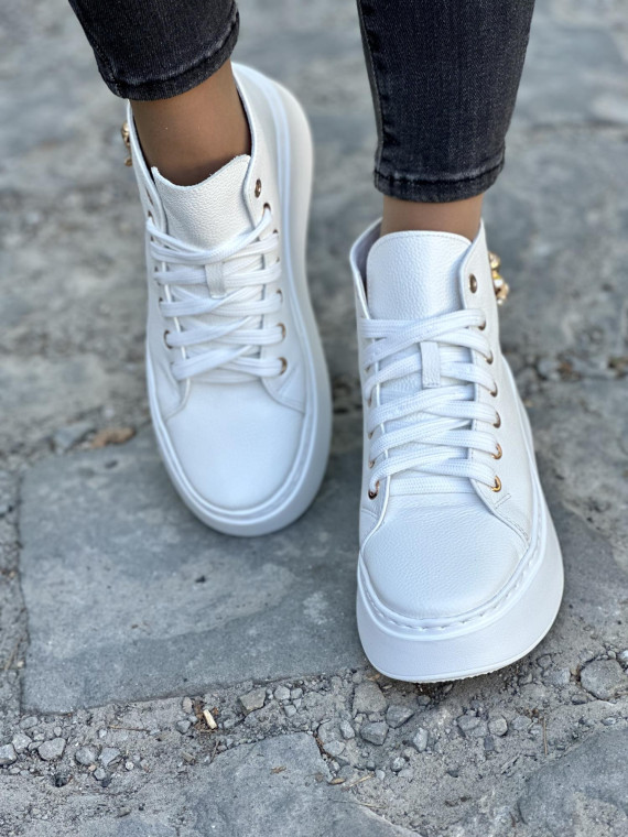 Białe sneakersy damskie OLEKSY ze skóry naturalnej polskiej produkcji