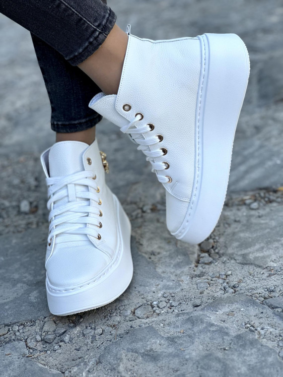 Białe sneakersy damskie OLEKSY ze skóry naturalnej polskiej produkcji