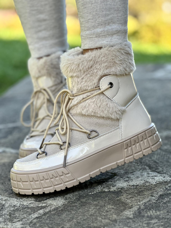 Beżowe śniegowce ze skóry naturalnej