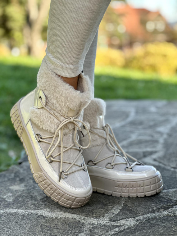 Beżowe śniegowce ze skóry naturalnej