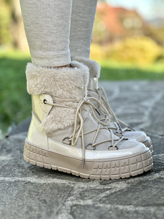 Beżowe śniegowce ze skóry naturalnej