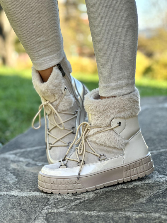 Beżowe śniegowce ze skóry naturalnej