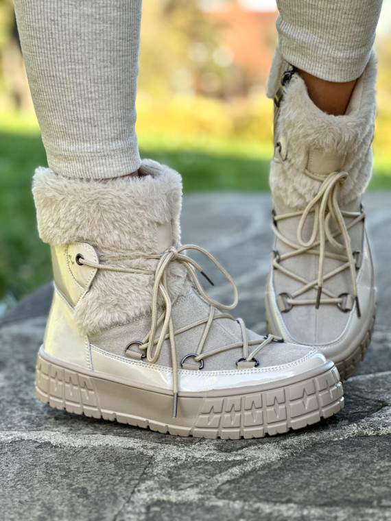Beżowe śniegowce ze skóry naturalnej
