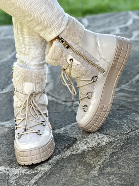 Beżowe śniegowce ze skóry naturalnej