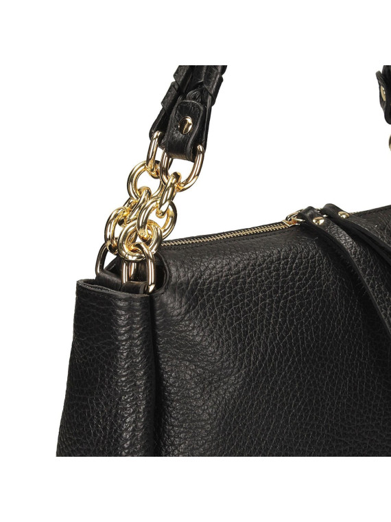 Czarna Torebka damska ze skóry naturalnej