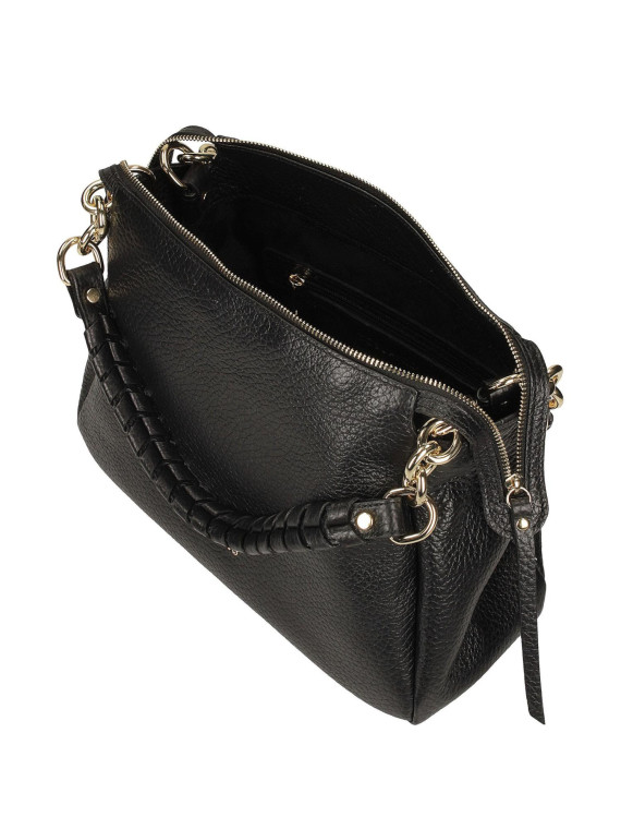 Czarna Torebka damska ze skóry naturalnej