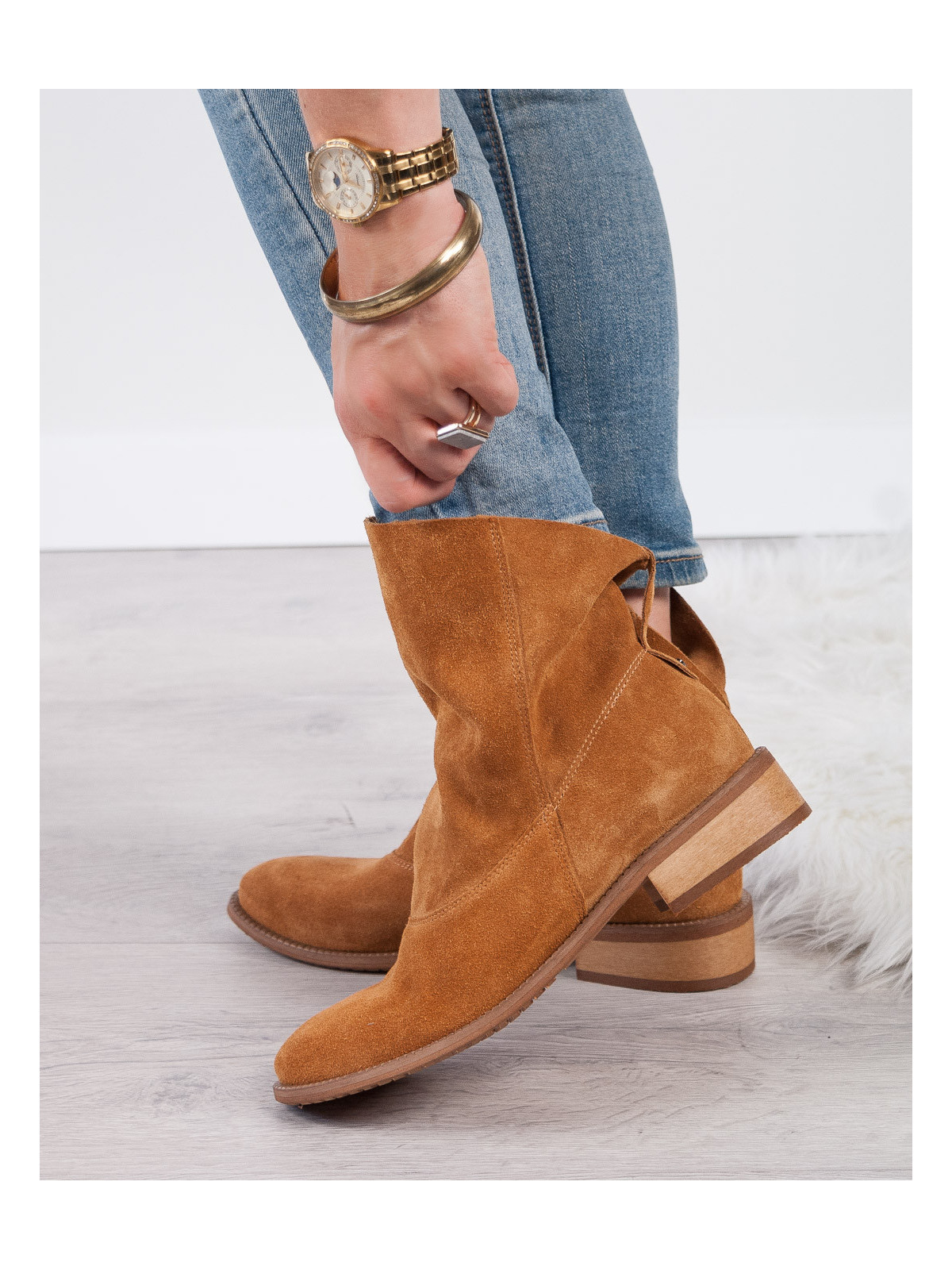 Rude botki damskie skórzane