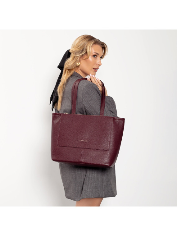 Bordowa torebka damska ze skóry naturalnej