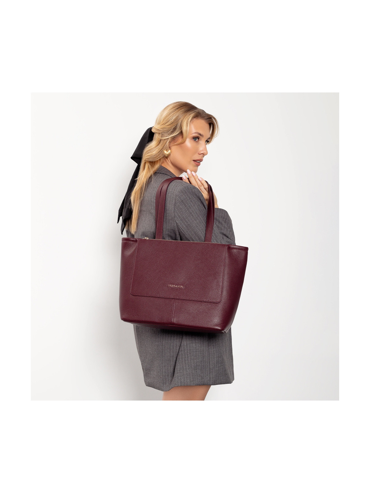 Bordowa torebka damska ze skóry naturalnej