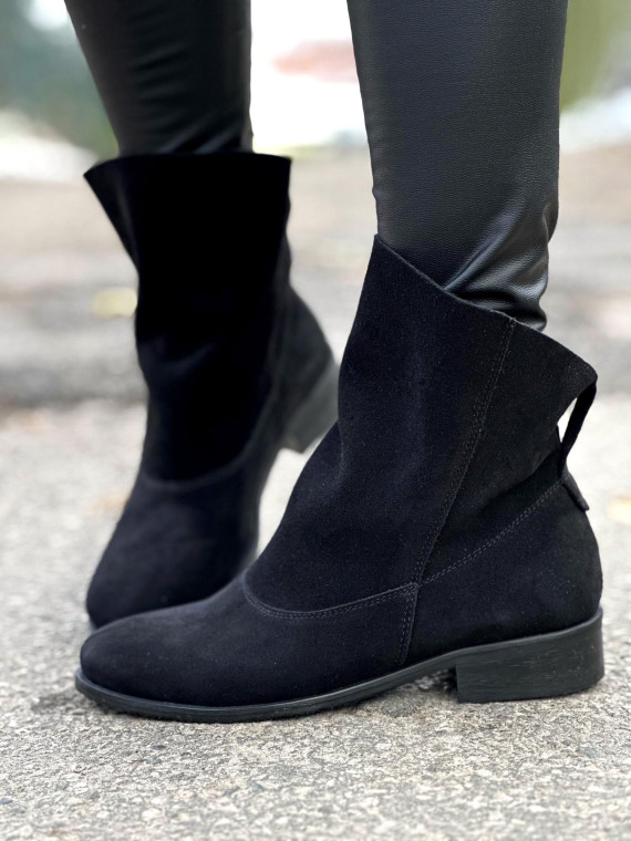 Czarne botki damskie skórzane