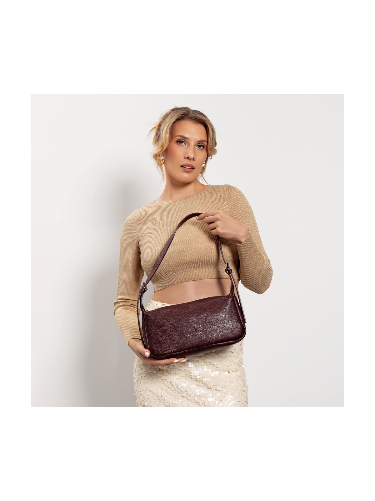 Bordowa torebka damska ze skóry naturalnej