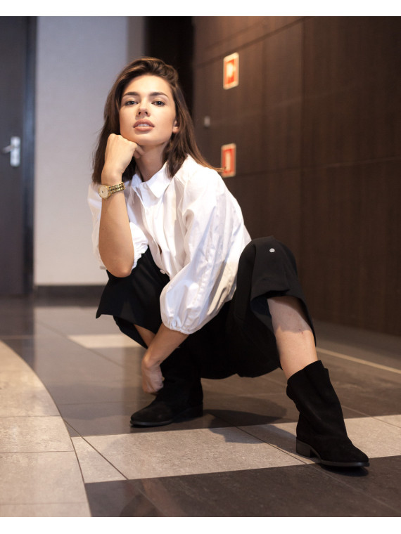 Czarne botki damskie skórzane