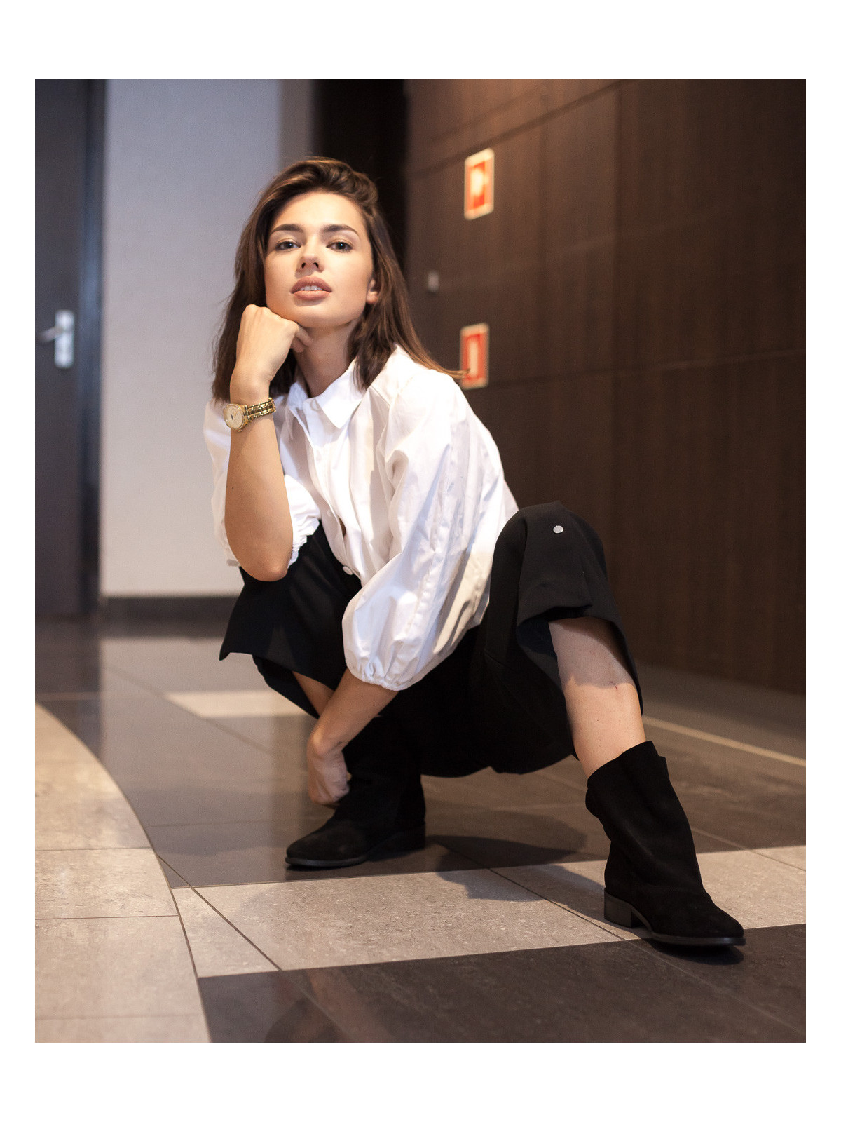 Czarne botki damskie skórzane