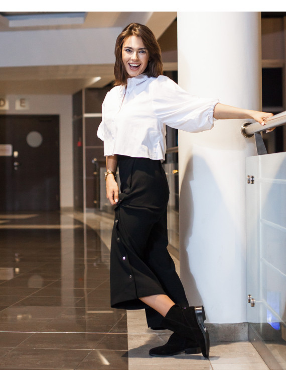 Czarne botki damskie skórzane