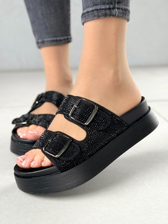 Wygodne czarne klapki damskie na grubej podeszwie