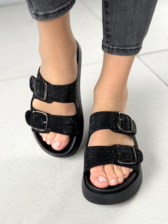 Wygodne czarne klapki damskie na grubej podeszwie