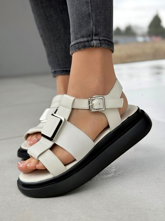 Sanałki beżowe ze skóry naturalnej