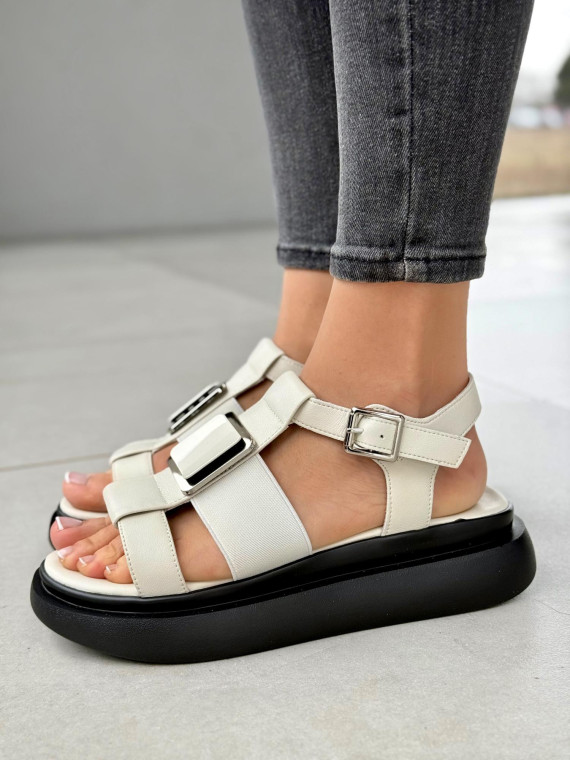 Sanałki beżowe ze skóry naturalnej