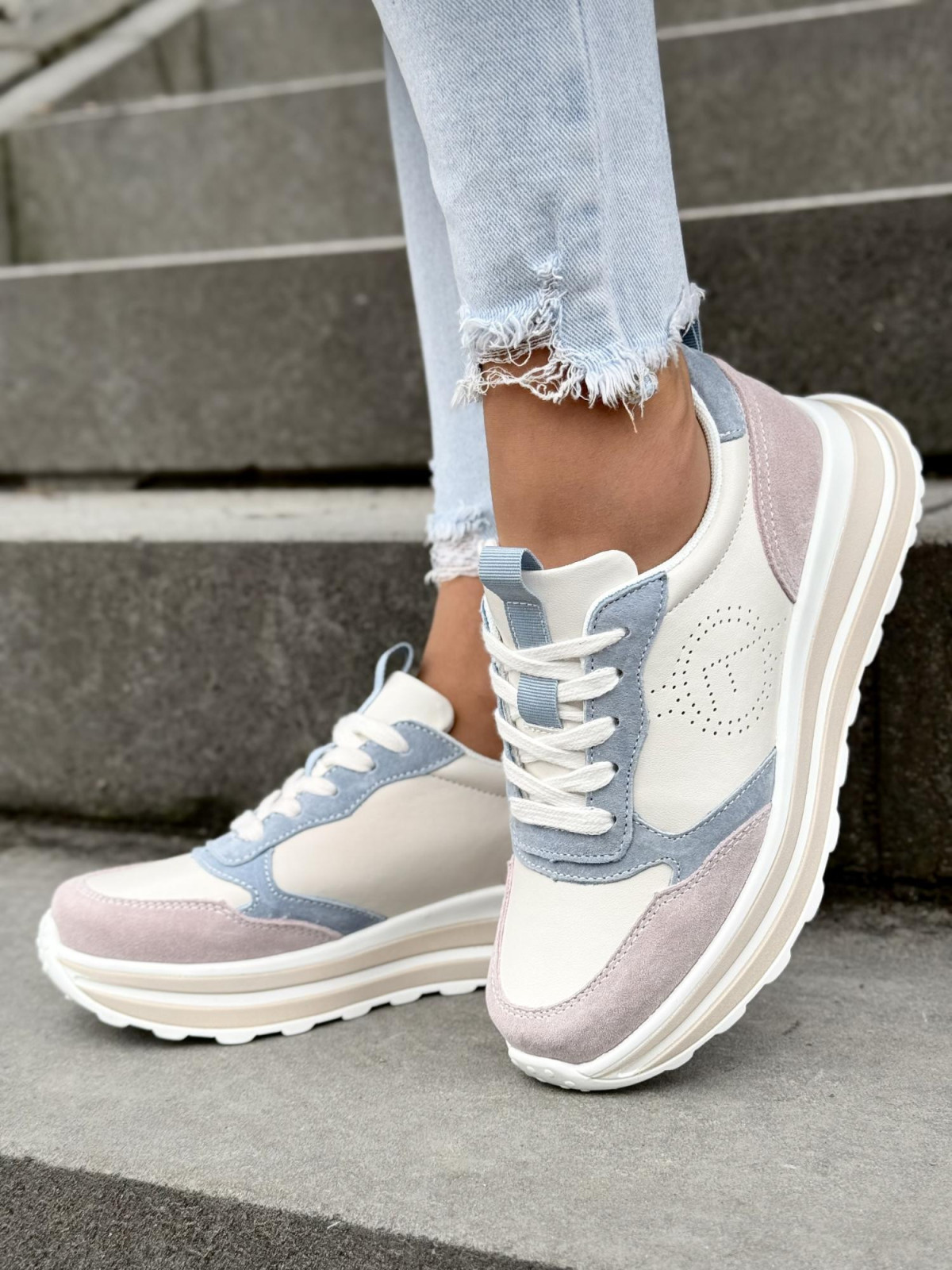 Multikolorowe sneakersy ze skóry naturalnej