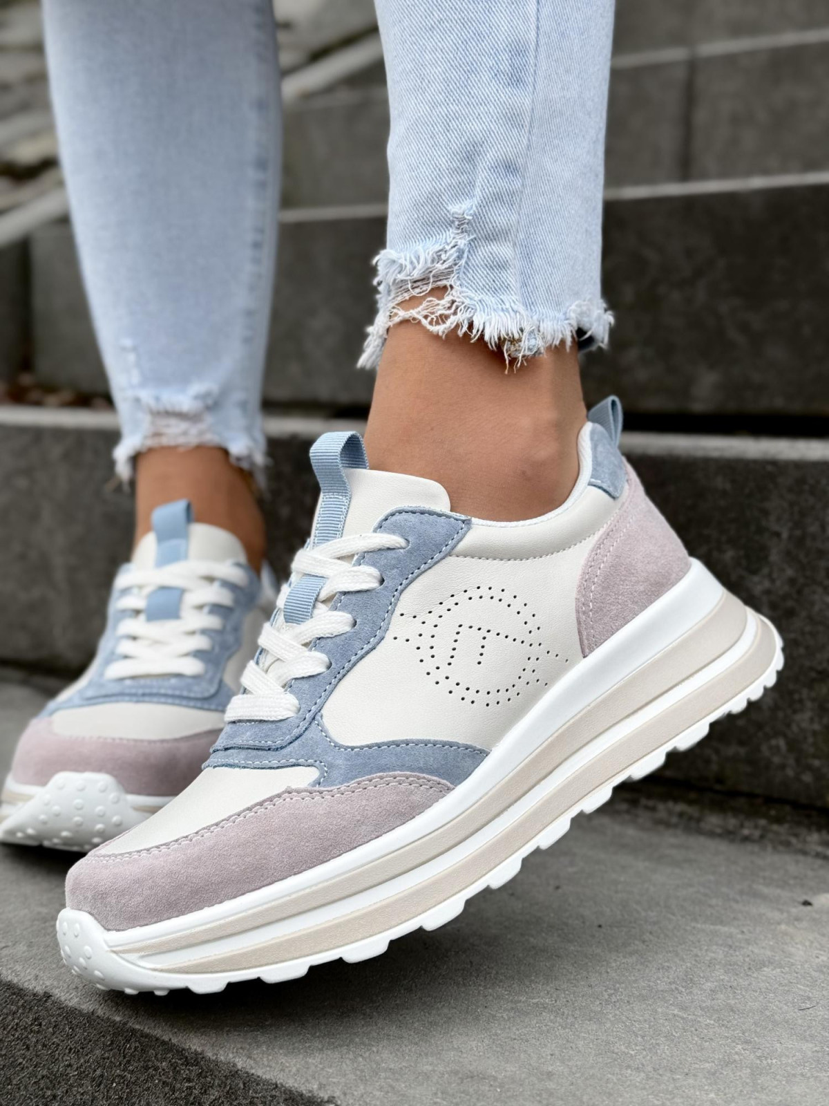 Multikolorowe sneakersy ze skóry naturalnej